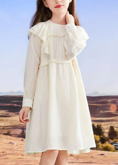 KYII Kids Girls Summer Round-neck Dress Casual Loose Long Sleeve Dress kyii0046