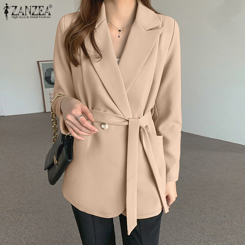 ZANZEA Womens Formal Office OL Plain Fashion Blazer Jacket Lace Up Business Overcoat #11