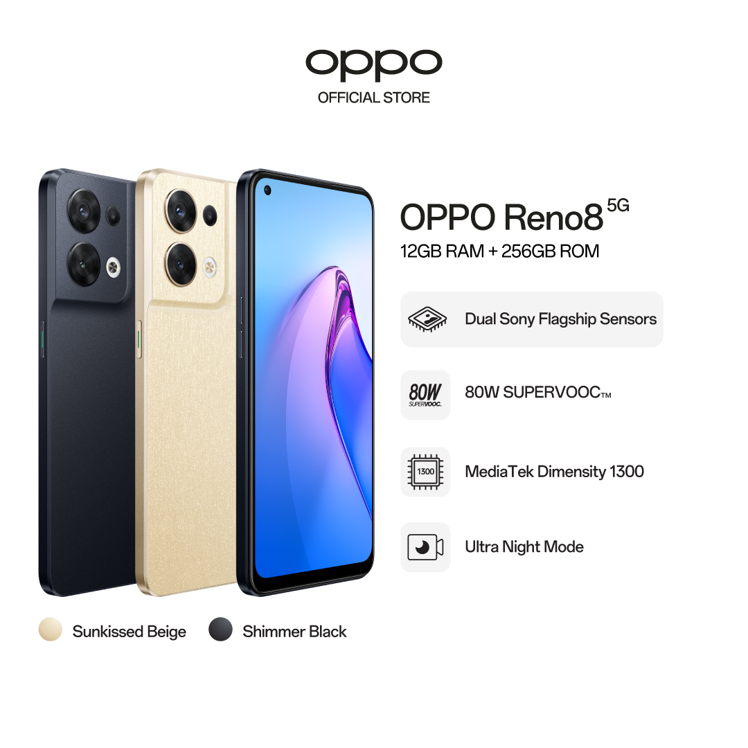 OPPO Reno8 5G (12 + 256) / Dual Sony Flagship Sensors / Night Portrait / Mediatek Dimensity 1300 / 80W SUPERVOOC